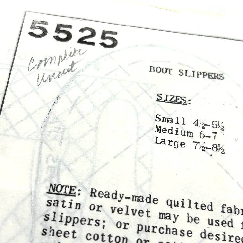 Vintage Boot Slipper‎ Mail Order Pattern #5525